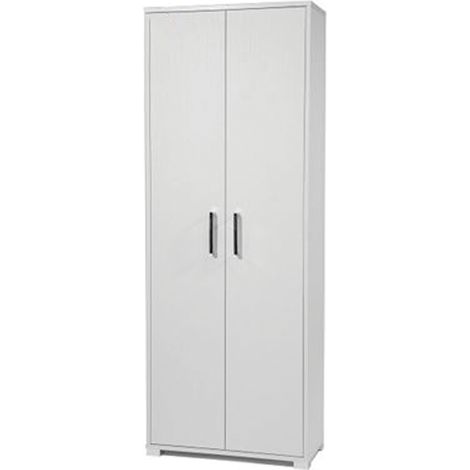 Scarpiera alta a due ante in legno bianco