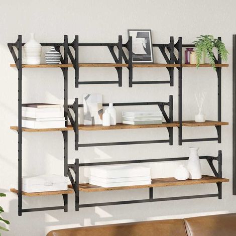 Wall Shelf Set 6 pcs Old Wood 100 x 25 x 30 cm Engineered Wood vidaXL (1/5)
