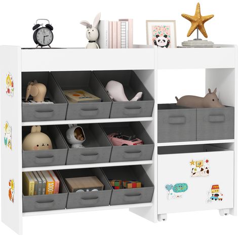 Scaffale portagiochi/libreria per bambini con 11 contenitori in tessuto non tessuto, 105 x 30 x 80 cm, bianco