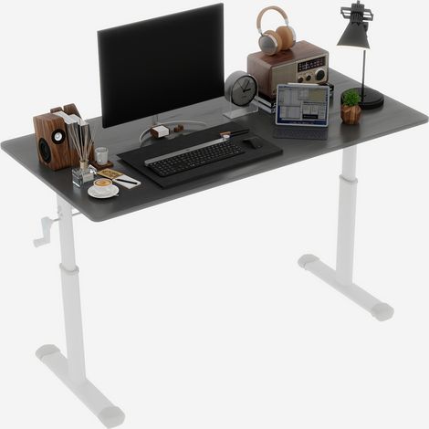 ELVMI Schreibtisch Höhenverstellbar mit Handkurbel, Doppelstütze und Breitem Fußgestell, für Homeoffice, Grau (1/5)