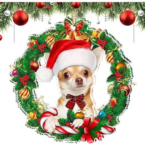 Pendentif Chien Sapin de Noël, Décorations de Noël pour Arbre, Ornements de Noël pour Chiens, 2D Decoration Sapin Noel, Decoration Noel Sapin de Chien, Deco Noel Chien Ornements (Vert D) (1/5)