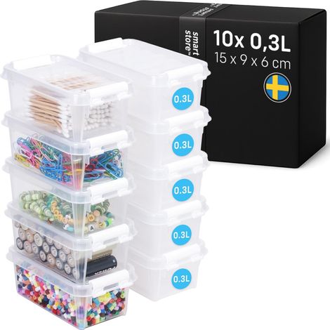 10x Petite Boîte de Rangement Plastique avec Couvercle 0,3L (15x9x6cm) Empilable et de Qualité Alimentaire Boîte Plastique avec Couvercle (1/5)