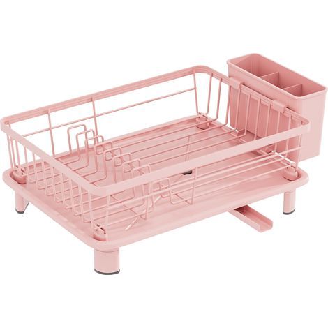 Égouttoir Vaisselle Cuisine avec Plateau Égouttoir et Porte-Couverts, Organisateur Assiettes Bols, Rose (1/5)