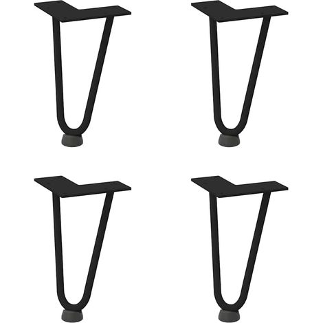 Lot de 4 pieds en épingle à cheveux modernes pour table basse 20 x 12 x 12 cm avec patins réglables en acier massif noir