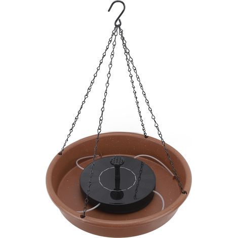 Fontaine solaire pour oiseaux avec pompe, style suspendu, bol en métal pour jardin, terrasse ou cour. Idéale pour abreuvoirs extérieurs. (1/5)