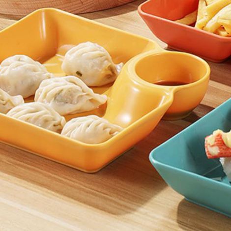 Assiette à raviolis multifonctionnelle, plat à sauce, bol à trempette, plateau de service pour trempettes, bol à apéritif, plateaux de réception compartimentés (1/5)