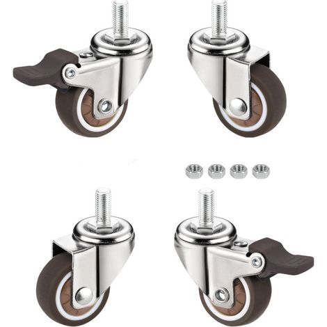 Ruedas para muebles de perfil bajo de 3,17 cm, ruedas giratorias de goma silenciosas con husillos grandes M6 x 15 mm, capacidad de carga de 68,04 kg. (1/5)