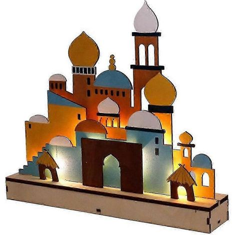 Lámpara de noche LED de madera B Eid Mubarak Decoración musulmana de Ramadán para el hogar Fiesta islámica musulmana Decoración Mubarak Artículos para fiestas (1/5)