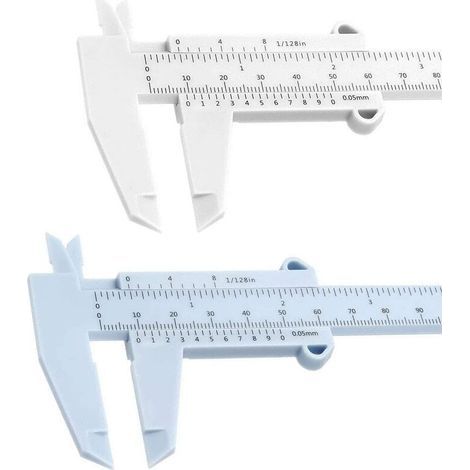 6 pouces 150 mm Mini pied à coulisse en plastique à double échelle pied à coulisse, outil de mesure de pied à coulisse, pour menuiserie, étudiant, mesure de bijoux, etc. (blanc et bleu) (1/5)