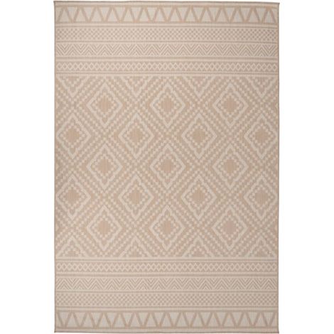 Tapis extérieur à tissage plat Terrasse Salon Cuisine - Tapis de jardin 160x230 cm Rayures brunes BV405185 - BonneVie (1/5)