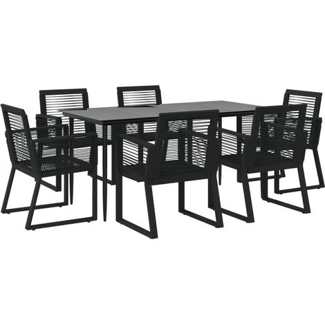 Ensemble à dîner salon de jardin meuble d'extérieur 7 pièces rotin pvc noir (1/5)