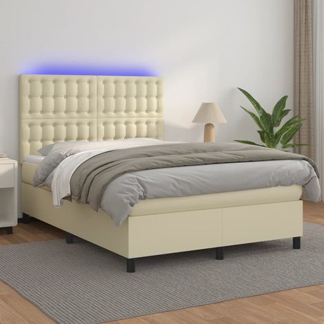 Cama box spring colchón y LED cuero sintético crema 140x190 cm vidaXL (1/5)
