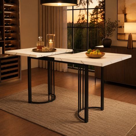 Tavolo da pranzo estensibile 140-179,5 x 80 cm, MDF bianco e metallo nero HAVRYA (1/5)
