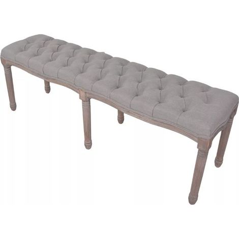Banc capitonné lin gris et pieds bois massif clair Makin 150 cm