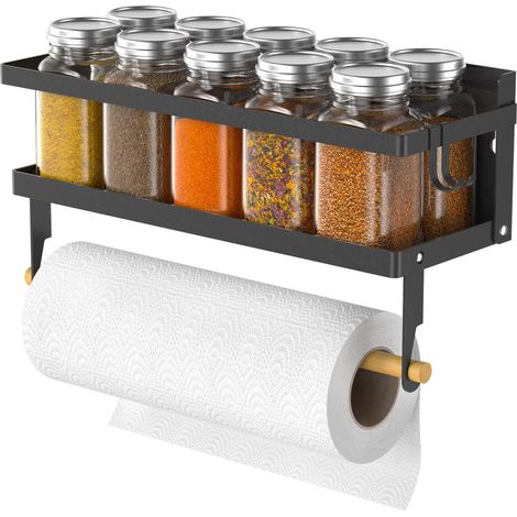 Étagère à épices magnétique avec distributeur essuie-tout - Support mural réfrigérateur pliable - Rangement suspendu pour cuisine et épices (1/5)
