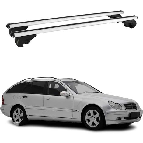 OMAC Aluminium Dachträger Querträger für Mercedes C Klasse S203 2001-2007 – TÜV / DIN 75302:2019 – Abschließbar – Max. 75 kg – 2 Stangen Silber (1/5)