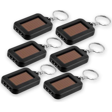 Juego de 6 llaveros LED solares miniatura negros, 3 LED, compactos para uso en emergencias y seguridad, regalo práctico. (1/5)