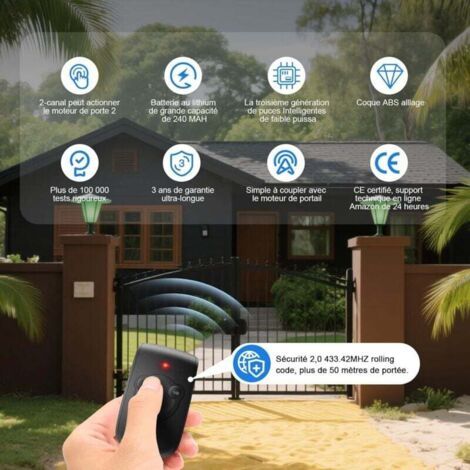 NALOOKAMIC Pièce Remplacement pour télécommande Somfy 1841026, télécommande portail 433,92 MHz 2 canaux, pour contrôler 2 moteurs RTS de portails et portes de garage, compatible avec Keytis RTS