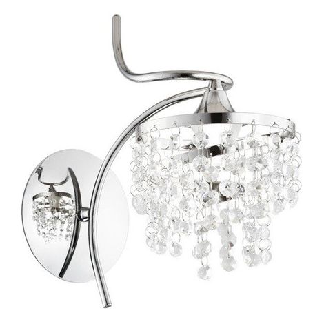 Alfa KALIOPA Glamour Chrome Crystal Wall Sconce Light, 1x E14 Socket, Max 10W, Metal & Glass Indoor Lamp IP20, 26x28x14 cm, Polished Silver Finish, for Living Room, Bedroom, Hallway (1/2)