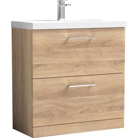 Nuie Arno Bleached Oak Woodgrain 800mm 2 Drawer Vanity Unit and Thin Edge Ceramic Basin - ARN3035D (1/4)