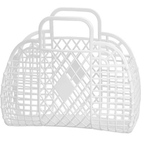 Ecleanfy - Panier de rangement portable blanc, en matériau ABS, de conception creuse et pliable, idéal pour faire les courses à la plage. (1/5)