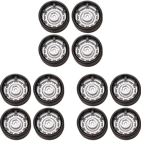12 PièCes SéRies MéTal 1.9 Pouces Verrou de Perle Moyeu de Jante de Roue pour 1/10 Rc Crawler Car Axial Scx10 90046 Trx4 D90 D110, Argent,12 Petits Trous (1/5)