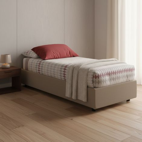 Talamo Italia Einzelbett Irene, Containerbett mit Kunstlederbezug, 100% Made in Italy, Frontöffnung, passend für Matratze 80x200 cm, Turteltaube (1/5)