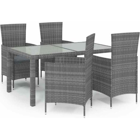 Set da Pranzo da Esterno 5 pz Salotto da Giardino con Cuscini in Polyrattan Grigio (1/5)