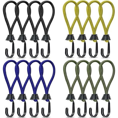 16 pezzi di corde elastiche con ganci, ganci per tenda, corde elastiche, ganci per tenda da campeggio, cinghie elastiche in gomma per campeggio, teloni, tende da sole, tende, 15 cm (1/5)