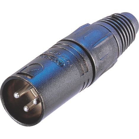 Connettore per cavo maschio a 3 pin con alloggiamento in metallo nero e contatti dorati