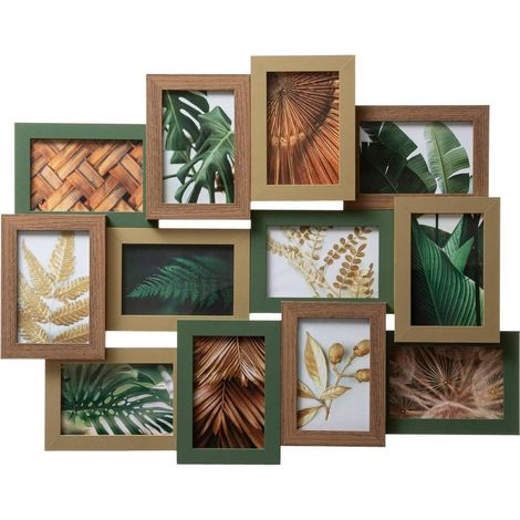Cadre photo multi 12 photos – 10 x 15 cm – Effet bois multicolore – 65 x 51,5 cm – Décoration murale pour salon ou chambre (1/3)