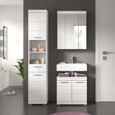 Ensemble 2 meubles + armoire de toilette blanc brillant - KAN (1/5)