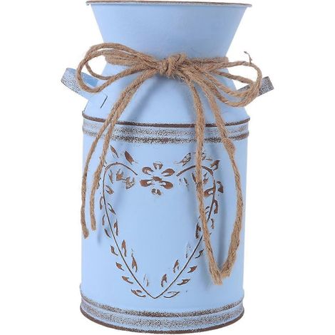 Seau en métal vintage, vase décoratif de ferme, pichet rustique pour compositions florales (1/2)