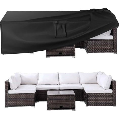Housse Salon de Jardin Bâche Table de Jardin Tissu Oxford 420D Couverture de Protection Meubles Exterieur Imperméable, Coupe-Vent, Anti-UV Housse de Meubles en rotin, Noir, 219x112x70 cm (1/5)