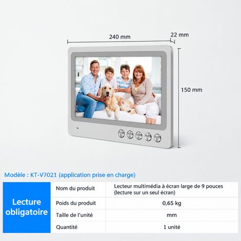 Moniteur intérieur visiophone filaire 9 pouces grand écran seul 9 1 × 1 × 1 cm 300 g – Livraison gratuite