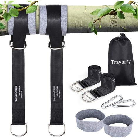 Traybray Sangles Hamacs d’extérieur (1000KG Max.), 150CM Kit Hamac Résistant aux Sangles Lourde Suspension avec 2 mousquetons et D- anneaux, 2 tapis de protection d’arbre, Sac de rangement gratuit (1/5)