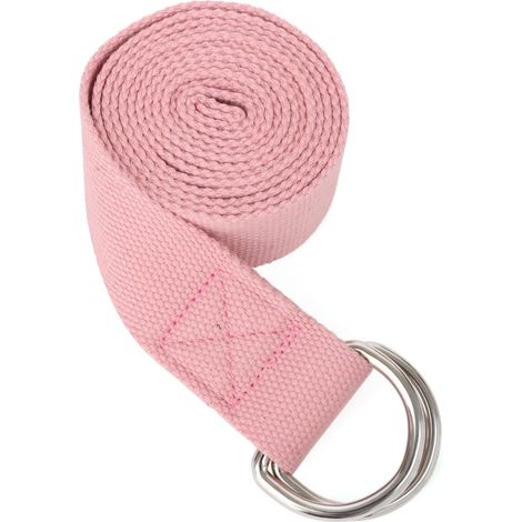 Sangle de yoga rose en coton, 1,8m, avec boucles métalliques, pour postures, étirements et rééducation