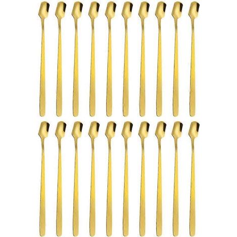 Set mit 20 Edelstahl-Rührlöffeln, Schöpfkellen, Eisschaufeln und Cocktaillöffeln. – 14,50 x 1,50 x 0,30 cm – Gold (1/4)