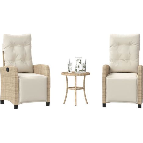 Sillas y mesita de jardín 3 piezas ratán sintético cojín beige
