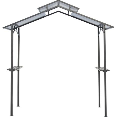 Pavillon de jardin BBQ 2,4x1,5 m avec toit en PC résistant UV et 2 étagères latérales en acier noir et brun (1/5)