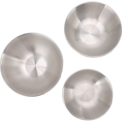 Ensemble de 3 saladiers empilables en acier inoxydable 304 de qualité alimentaire, avec balance intégrée pour restaurant. (1/5)