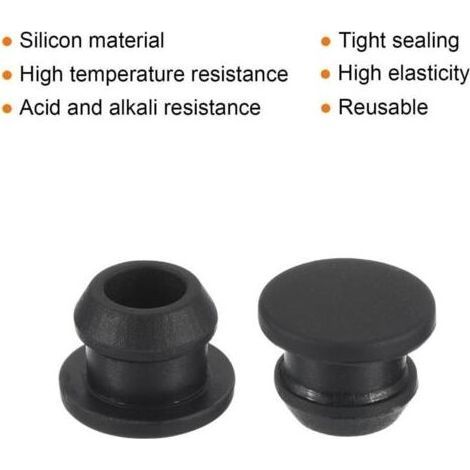 Bouchon de Trou Silicone à Verrouillage à Pression 10 Pcs 8mm de Diamètre Cache Trou Rond de Panneau Caoutchouc pour Cloisons Caoutchouc Cuisine, Bouchons d'Étanchéité, Noir (1/4)
