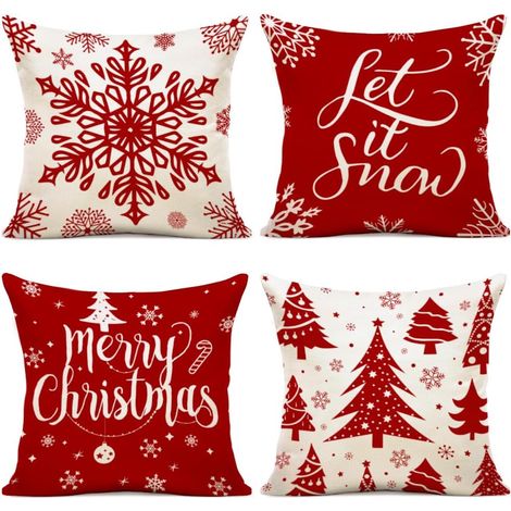 Weihnachtskissenbezug 40x40, 4er-Set, Kissenbezug 45x45, Weihnachtsmann, Rentier, Baumwoll-Leinen-Dekorationskissenbezug für Weihnachtsdekoration, 40 x 40 cm (1/5)