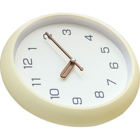 Horloge murale ronde déco silencieuse sans tic-tac à quartz 30,5 cm en ABS beige à pile gros chiffres lisible pour maison bureau école (1/4)