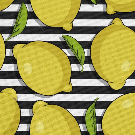Tela decorativa para exteriores Oxford - Estampado de limones sobre rayas I DX036 (1/5)