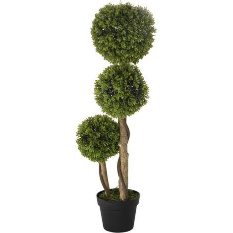 "Elegant Artificial Boxwood Tree with Three Ball Bushes for Home or Office Décor, Low Maintenance Plant, Stable Nursery Pots"