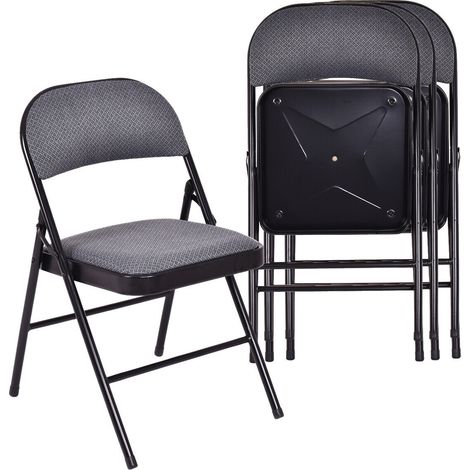 COSTWAY 4 Pack Fabric Padded Folding Chair, Metal Frame Easy Storage Conference Chair with Sponge Seat, Backrest and Foot Pads, Hall Guest Seating for Bedrooms Office Events, 46x50x77cm (1/5)