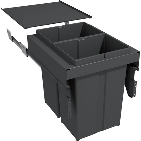Poubelle coulissante suspendue 58L 2 seaux – Amortisseur intégré – Contenance 58L – Décor anthracite – Hauteur 485mm – Largeur 412mm – Métal/PP – Gollinucci (1/2)