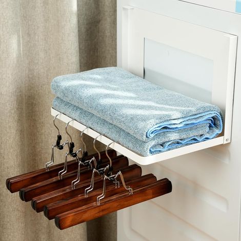 Support magnétique pour machines à laver, pliable, pour serviettes de machine à laver, étagère extensible, support pour linge sale, capacité de charge 2 kg, blanc, 40 x 25 cm (1/5)
