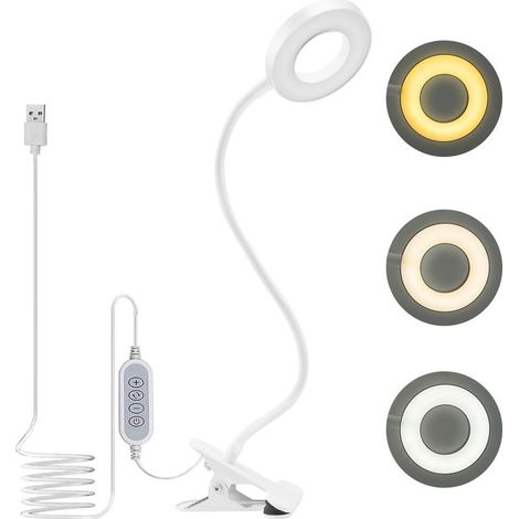 48 LEDs Lampe de Lecture Clipsable Luminosité Réglable Lampe de Bureau Pince pour Lit USB pour Étude et Travail, Blanc (1/5)